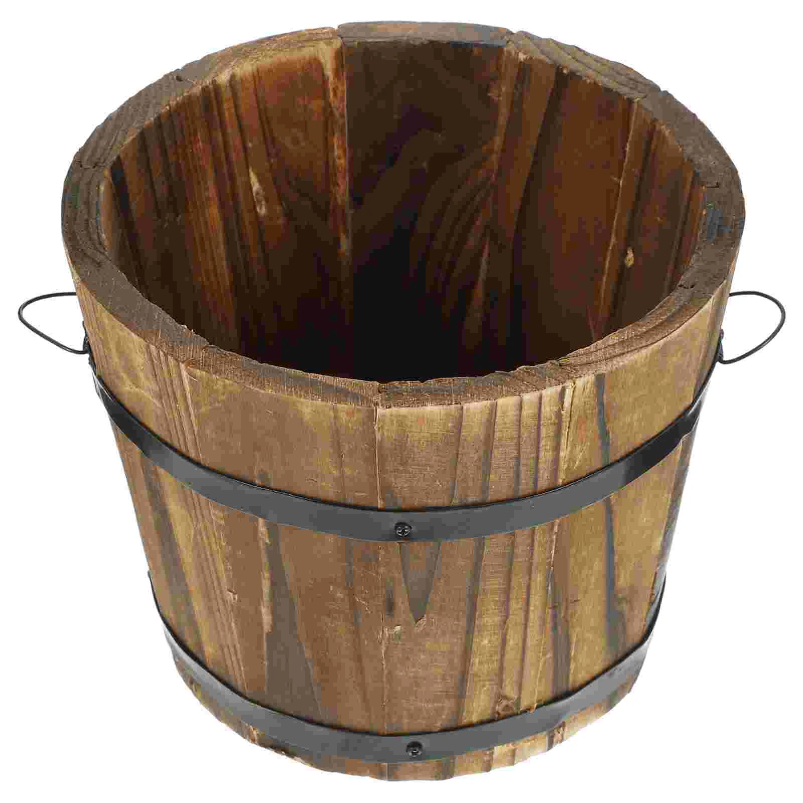 

House Decorations for Home Wood Barrel Planter Big Flowerpot Pottery Outdoor Indoor Retro Style Bucket Wooden Holder Rustic