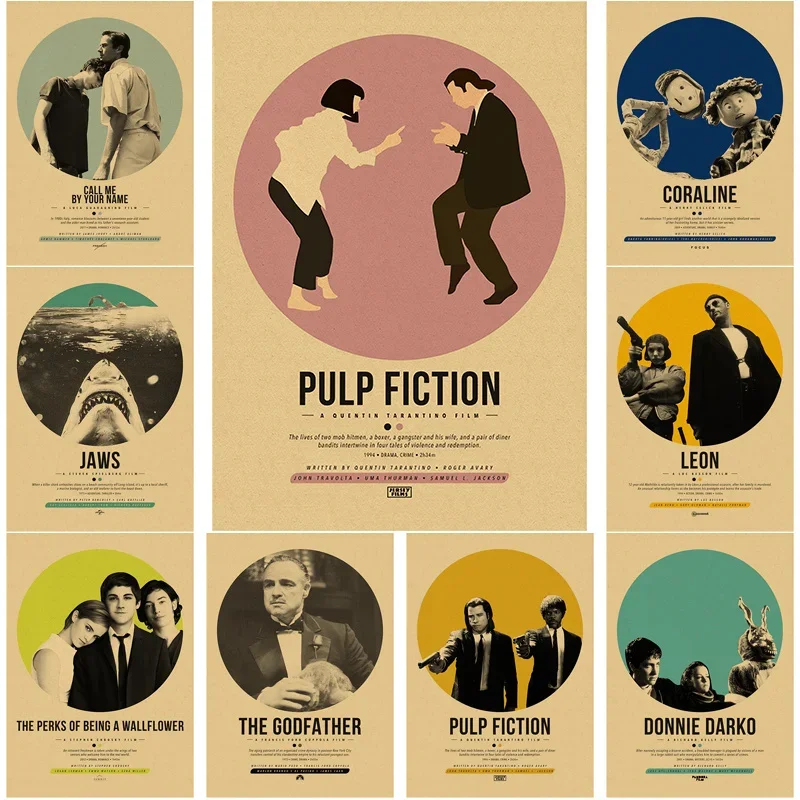 Classic Movies Vintage Poster Kraft Paper Prints Home Room Bar Cafe Decor Film Pulp Fiction Leon Coraline Jaws Art Wall Painting