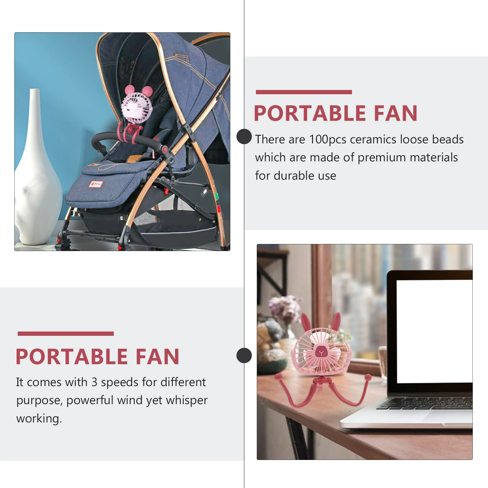 

1Pcs Baby Stroller Fan USB Portable Rechargeable Mini Fan Adjustable Tripod Clip-on for Crib Wheelchair Silent Cooling Essential