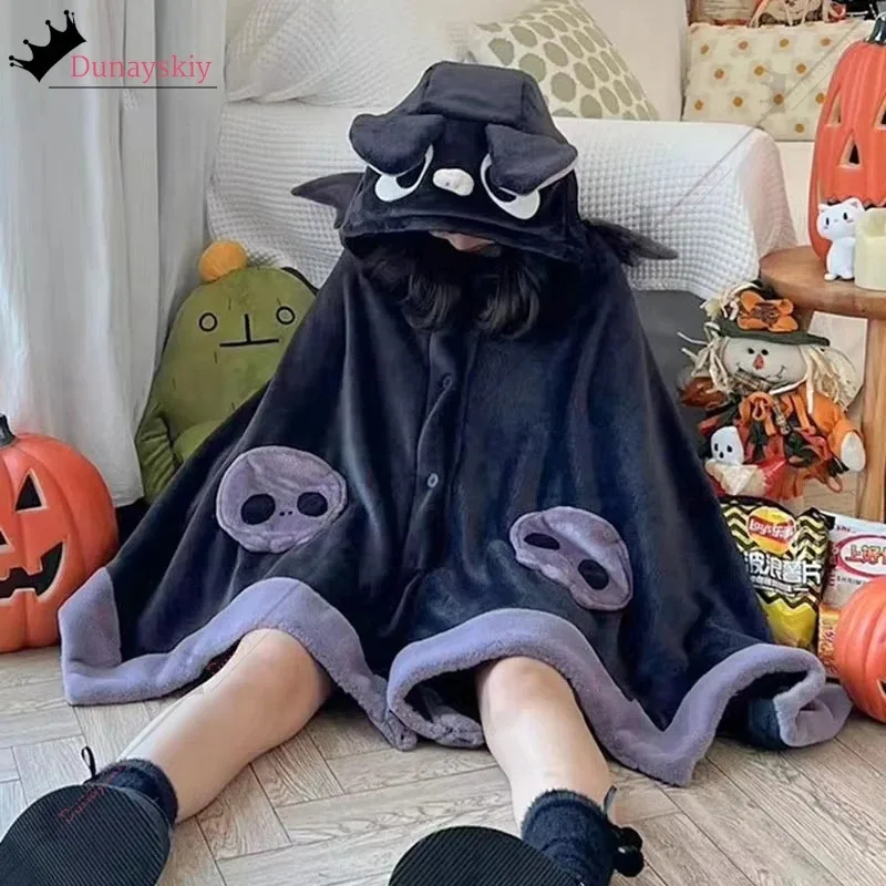 

COSda@Kawaii Cartoon Bat Y2k Blanket Plush Pajamas Anime Cloak Costume Halloween Adults Winter Ponchos Women Hooded Cape Customi
