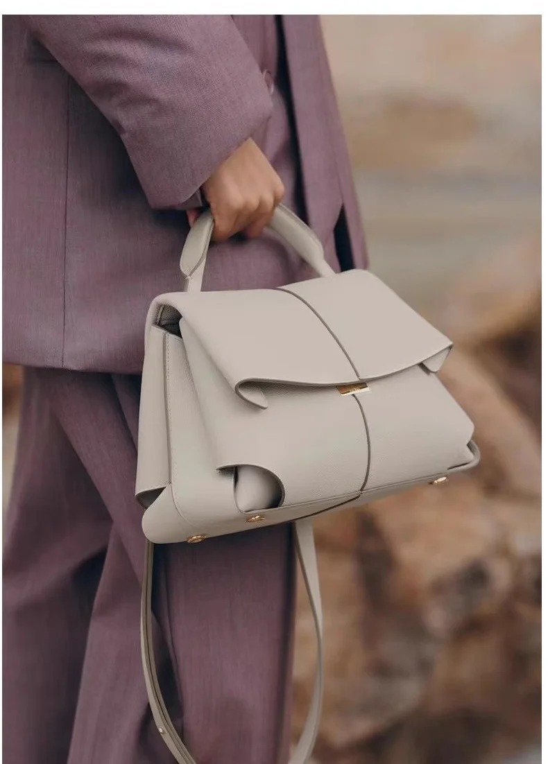 Empress Clutch Double-Layer Leather Tote Shoulder Bag Large Capacity Commuter Crossbody Bag Soft