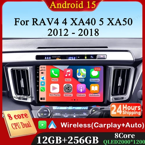 Imagen 1 del producto Para Toyota RAV4 4 XA40 5 XA50 2012 - 2018 Android 15 12 + 256GB CarPlay Auto Radio reproductor de vídeo Multimedia GPS estéreo cabeza RDS