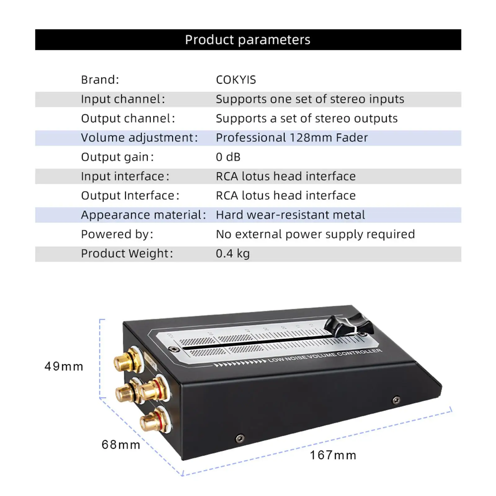 Passive Preamp Speaker Volume Controller Professional Recording Studio Use RCA Interface 128mm Fader Passive Volume Controller
