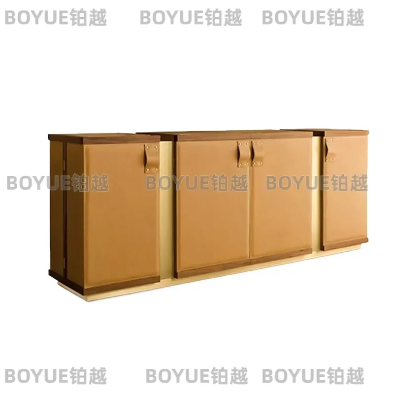 Italian Solid Wood Four Door Sideboard Orange Wall Mounted Modern Living Room Saddle Leather Storage Cabinet Furniture