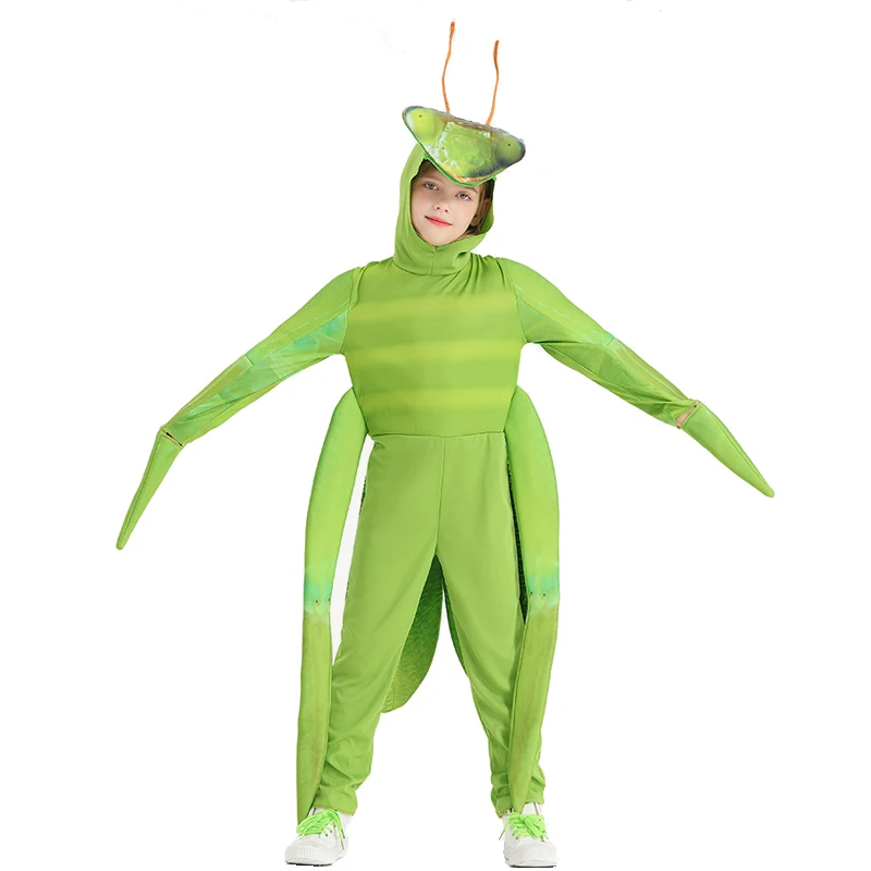 

Purim Unisex Kid Green Mantis Animal Jumpsuit Costume Parade Mascot Cosplay Fancy Party Dress Carnival Halloween