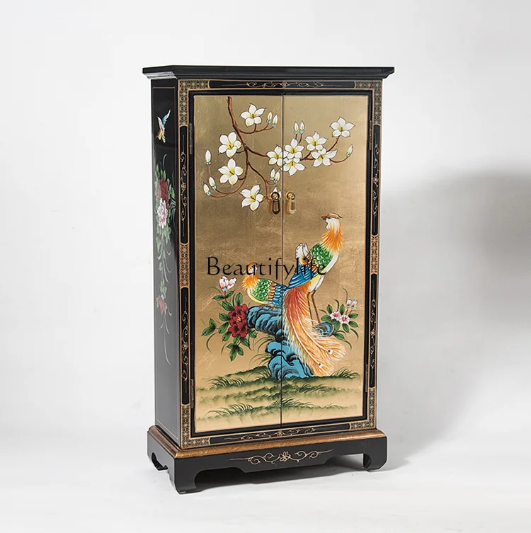 

Gold foil hand-painted furniture Chinese classical double door porch cabinet storage storage cabinet