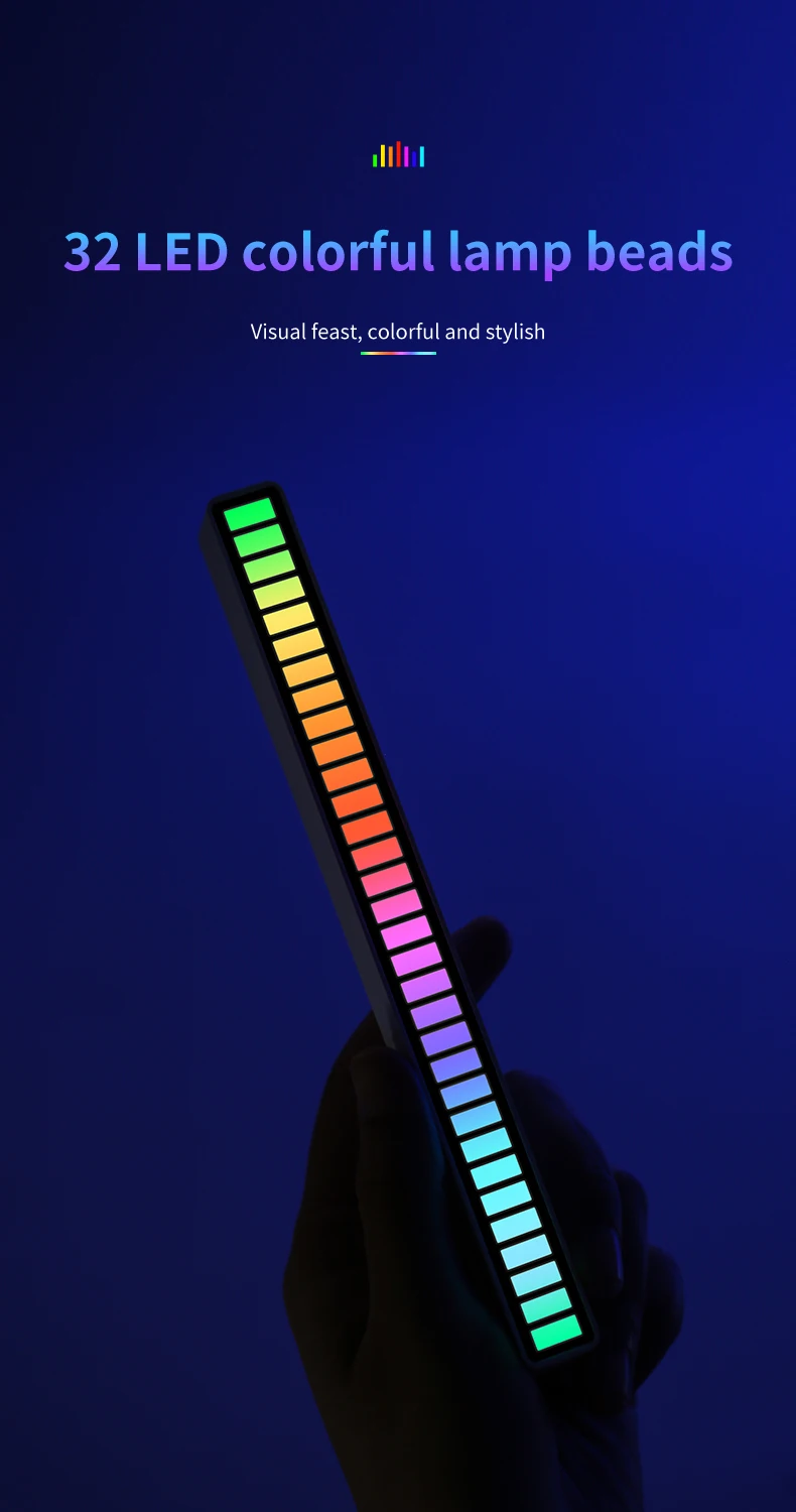 RGB Voice Control Synchronous Rhythm Light Internet Popular Colorful Music Ambient Light Car Desktop Induction Creative Led Pick