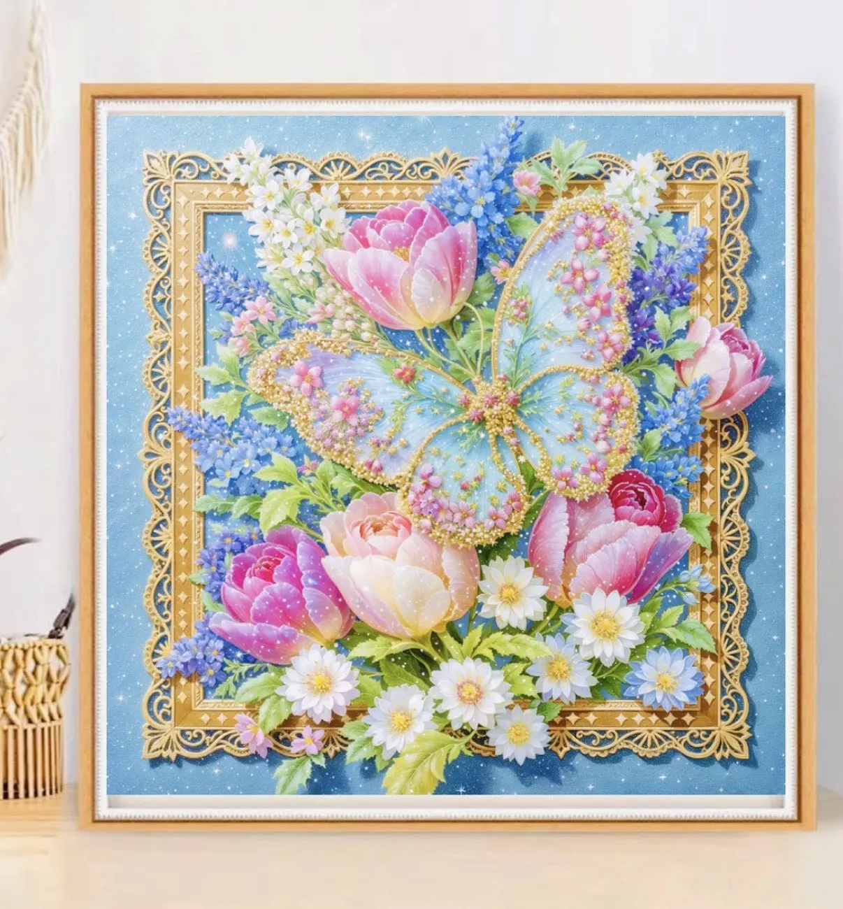 

9ct 75x75cm Butterfly Embroidery DIY Printed Kit Cross Stitch Thread Needlework Sets Home Decor Crafts With Needles