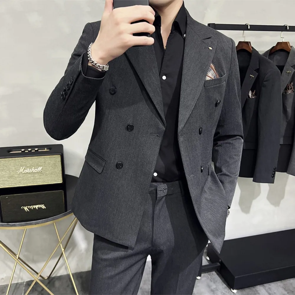 6 Buttons Men Suits Double Breasted Slim Fit Jacket Blazer Only Business Formal Costume Homme Black Striped Latest DesignFashion