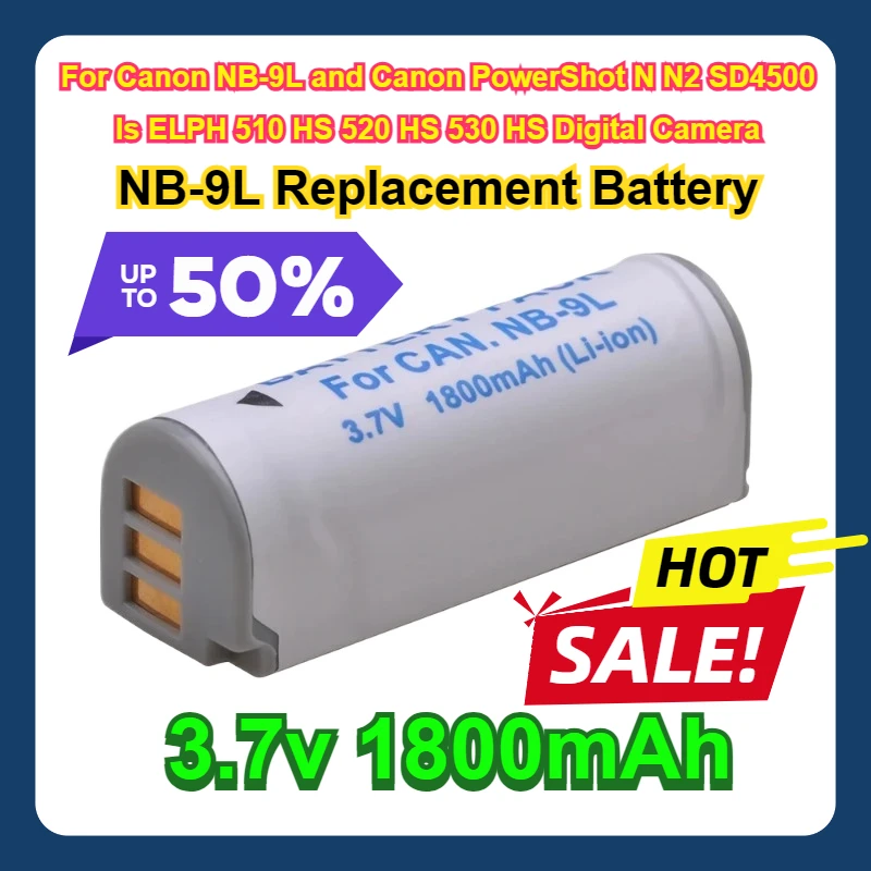 

NB-9L Replacement Battery For Canon NB-9L and Canon PowerShot N N2 SD4500 Is ELPH 510 HS 520 HS 530 HS Digital Camera