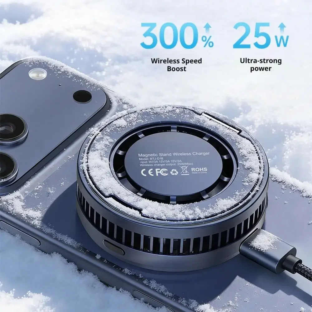 25W Magnetic Wireless Charger Phone Cooler Active Refrigeration Radiator Magnet Fast Charging Stand For iPhone Xiaomi