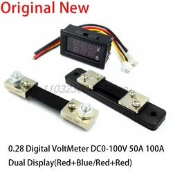 DC0-100V 50A 100A Voltmeter Ammeter Red Blue LED Amp Dual Digital Volt Meter Gauge 0.28'' LED Display 50A 100A Diverter shunt