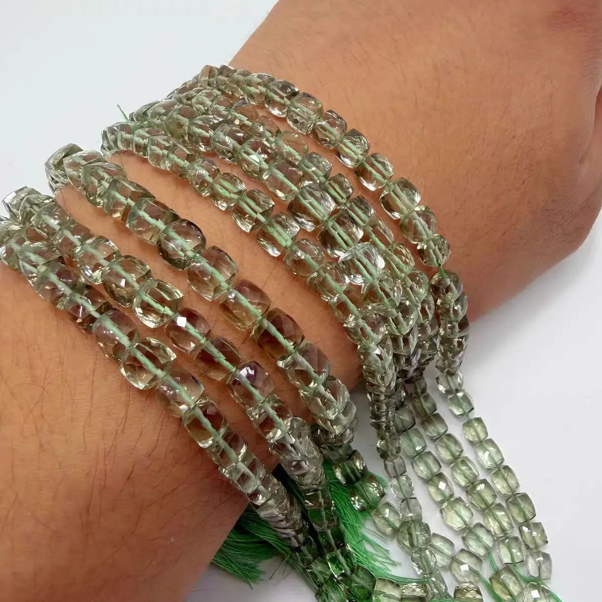 Green Quartz 5mm faceted square 25cm nature for making jewelry necklace  FPPJ wholesale Loose BEADS