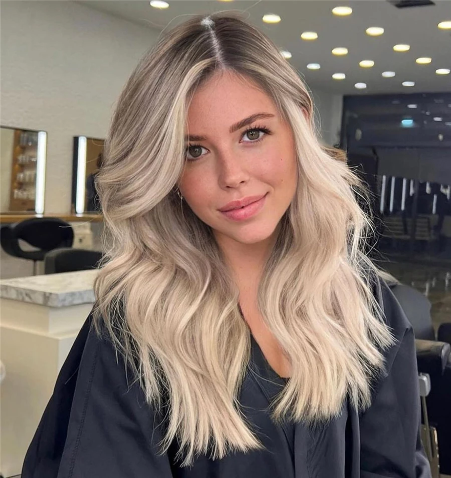 Peruca loira mistura de fibra sintética 5% perucas de cabelo humano sem cola médio longo sem cola mulher peruca de renda barato grau superior dark dourado