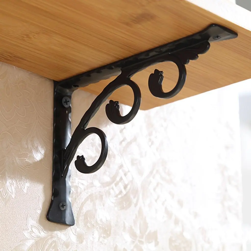 2pcs Anti-Rust Shelf Bracket L Shaped Corner Shelves Holder Support, Wall Mounted, 3 Sizes for Choice - Black, 25x20cm