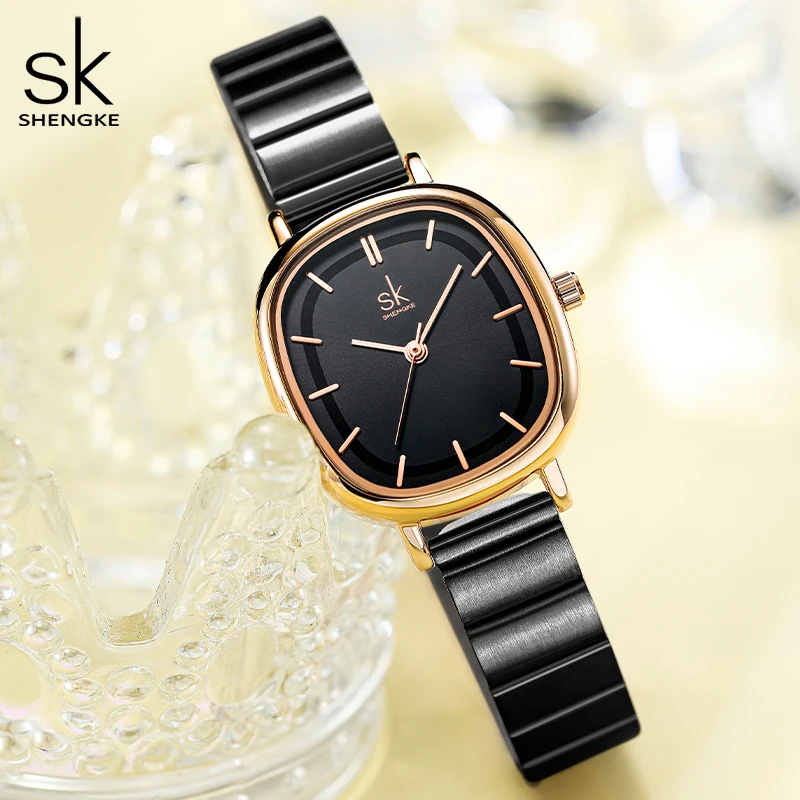 Shengke Relogio Feminino Women\'s Watches Fashion Black Top Luxury Ladies Quartz Wristwatches Elegant Woman\'s Clock HM New Design