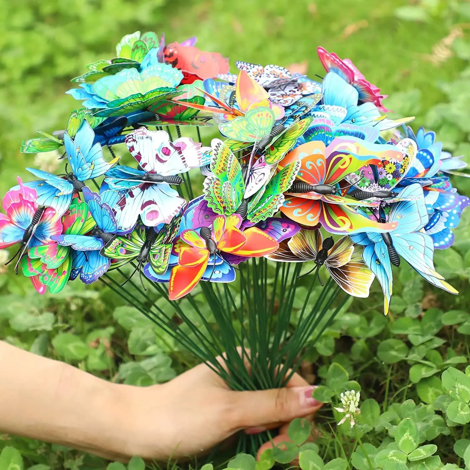 10-50pcs Fake Artificial Butterflies Stakes Colorful Simulation Butterfly Ornaments Garden Outdoor Yard Planter Flower Pot Decor