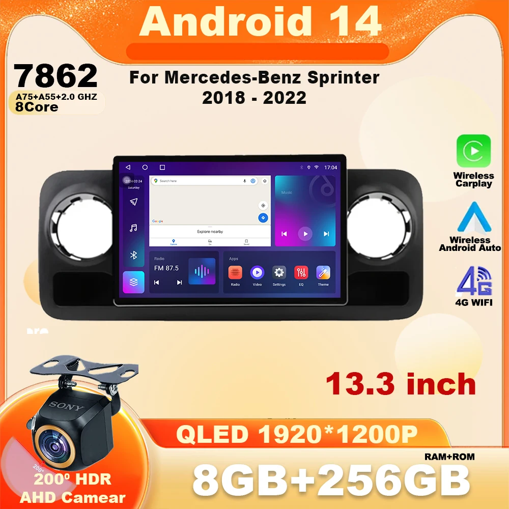 13.3 Inch For Mercedes-Benz Sprinter 2018 - 2022 Carplay Android 14 Car Radio Multimedia Video Player Navigation 4GGPS Bluetooth