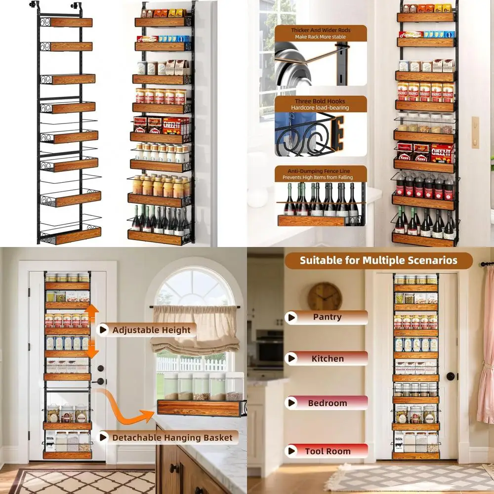 

Навесной органайзер для кладовой, 8-ярусная металлическая подвесная полка для специй с регулируемыми корзинами или для хранения на кухне