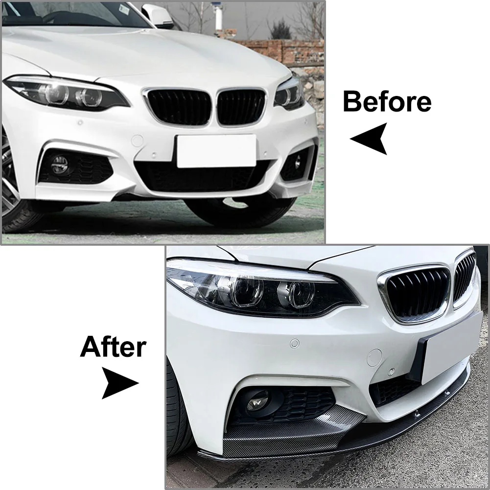 Car Front Bumper Spoiler Lip Trim + Side Splitter Cover Body Kit For BMW 2 Series F22 F23 M Sport 2014-2022