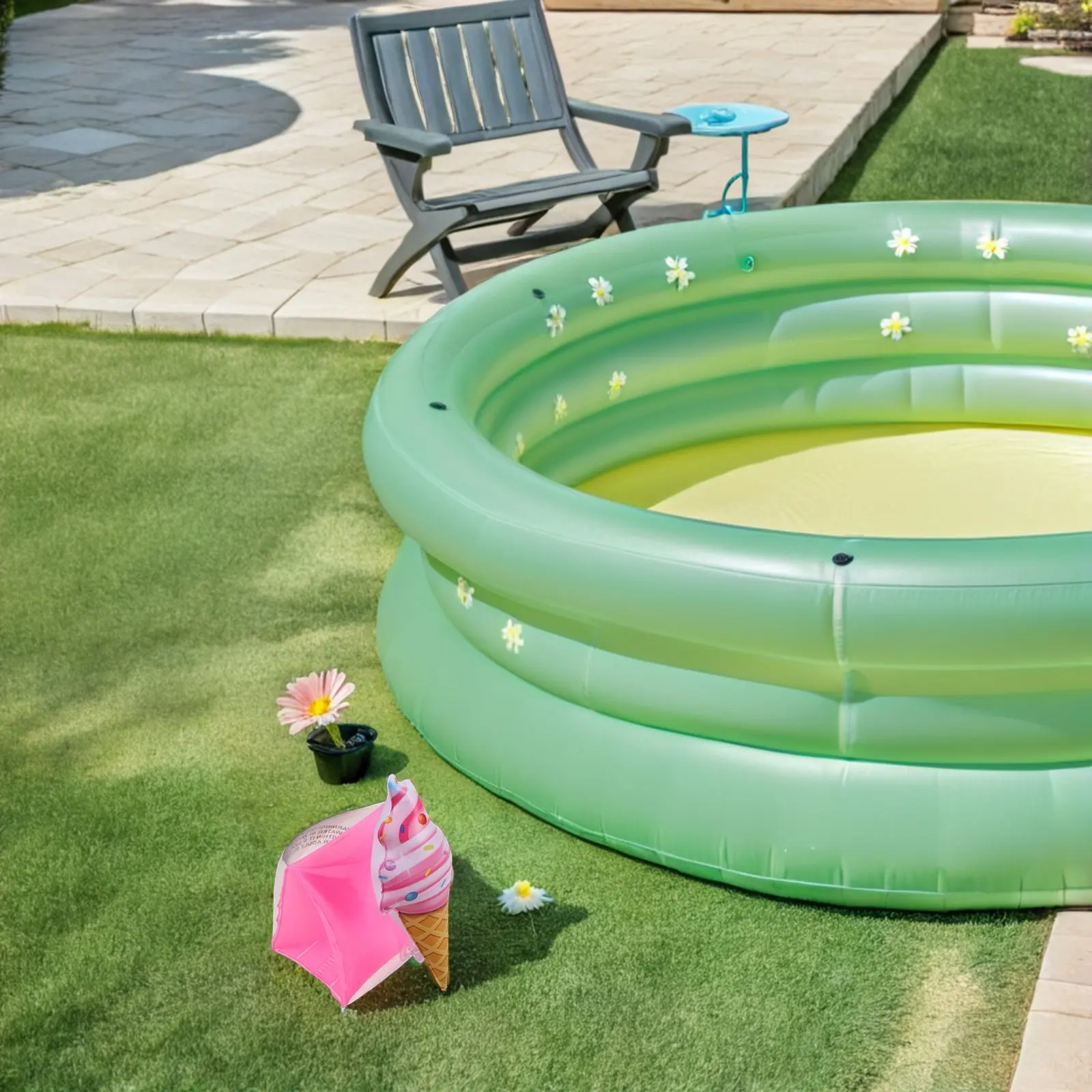 2 stuks kinderzwemarmbanden met ijsjesdesign, opblaasbare drijvende mouwen voor gebruik bij zwembad en strand