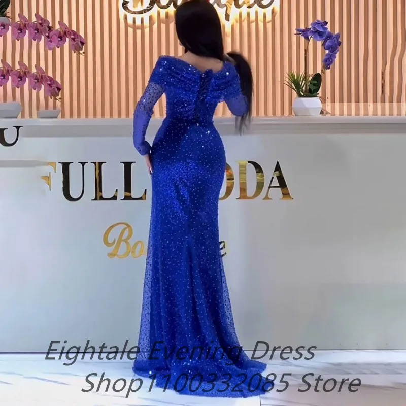 Eightale Customized 2025 Royal Blue Sequin Mermaid Long Sleeves Prom Dress Evening Dress Women Formal Party Gown Robes De Soirée