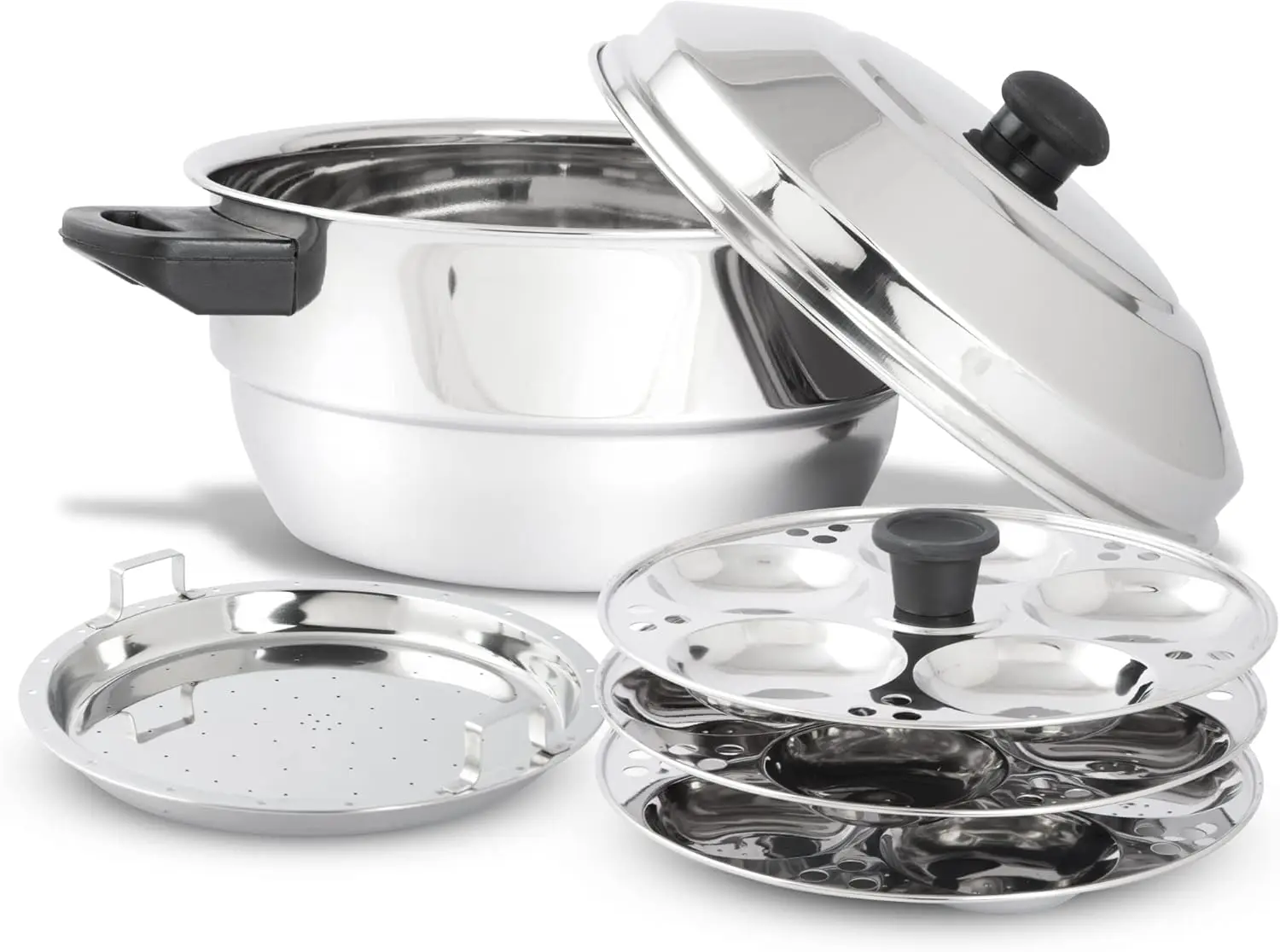 

Stainless Steel Idli Cooker for Indian Cooking - Ergonomic Plates - Food Grade Idli Plates For Cooker, Pot, Insta Pot - 3 idli