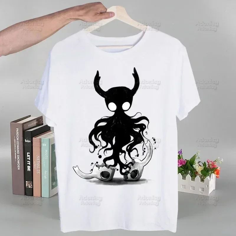 Hollow Knight Hornet Dark Fantasy Themed T-Shirt: White Base with Tentacle & Mask Fragment Character Design Fan Merch