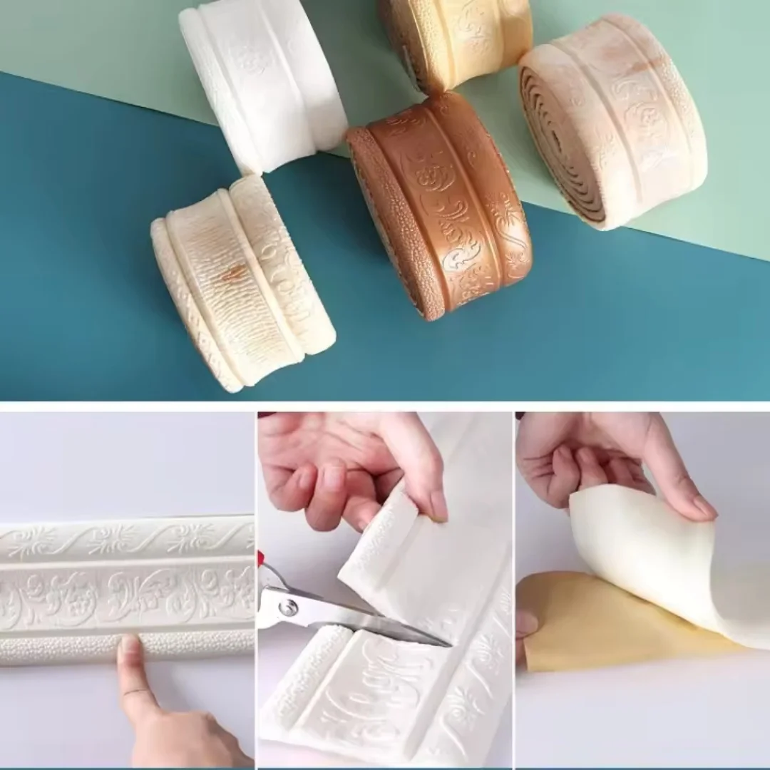 1pc Self-Adhesive Foam Wall Skirting Border Strips Waterproof Moisture-Proof Decorative Waistline Edge Trim For Home Improvement