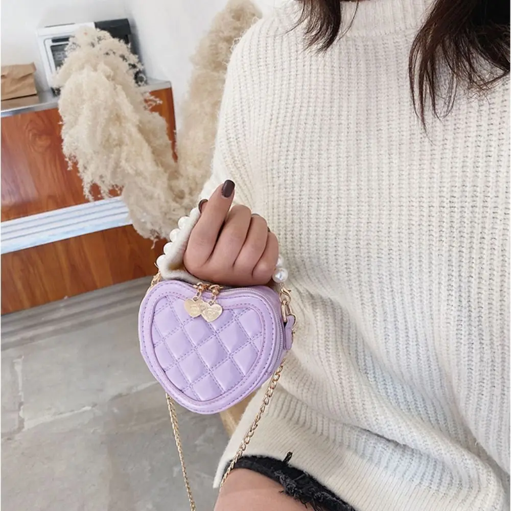 Pearl Handle Girls Mini Shoulder Messenger Bag Princess Wallet Coin Purse Handbags Cute Children\'s Heart-shaped Crossbody Bags