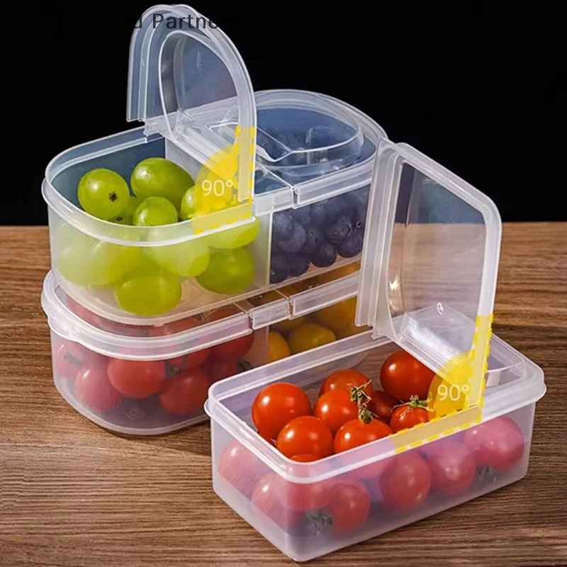 Kitchen Storage Box Condiment Boxes Double Compartment With Lid Sealing Jar Refrigerator Organizer Box For Food Fruit