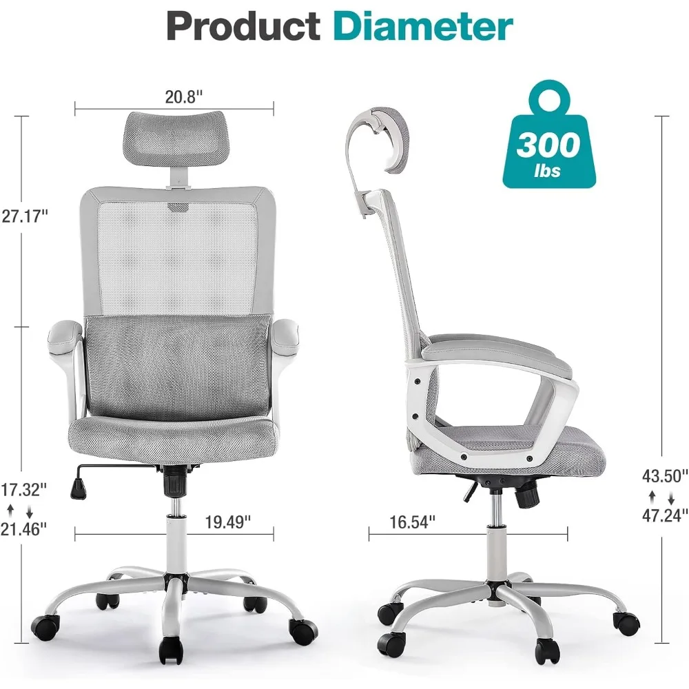 Home Office Chair Ergonomic Computer Desk Chair Mesh High Back Adjustable Height Executive Task Chair with Lumbar Support, Headr
