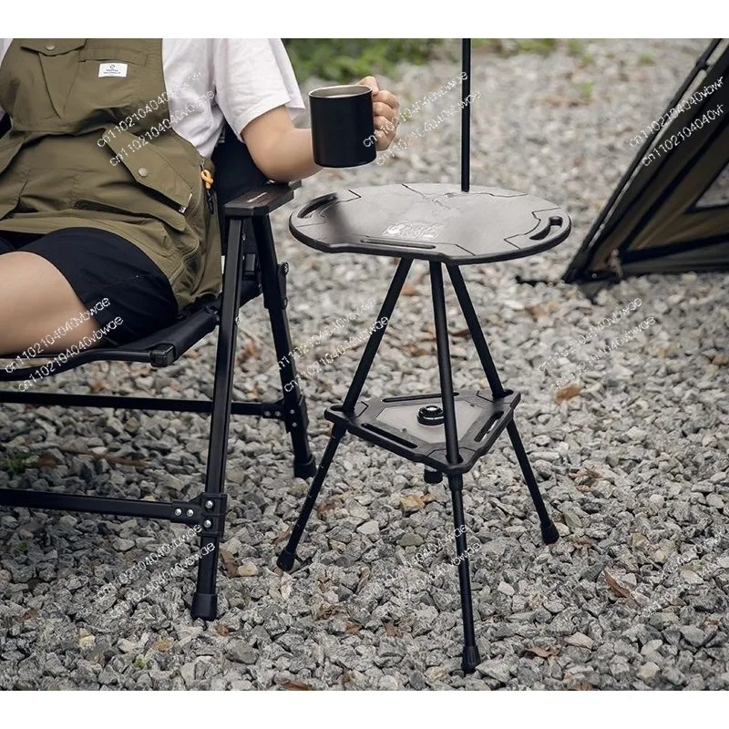 Outdoor Camping Tactical Shelf Portable Folding Small Table Multifunctional Lifting Round Table