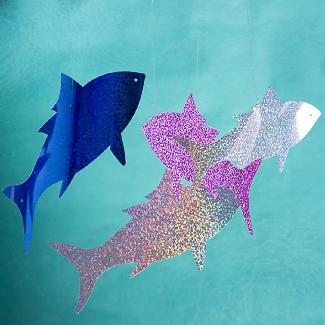 10pcs 18cm Big Fish Laser Sequins Glitter Fish Pendants DIY Ocean Theme Wedding Birthday Party Hanging Decoration Accessories
