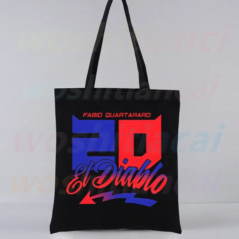 Fabio Quartararo Harajuku Fashion Shopping Black Bags Canvas Tote Bag Mom Reusable Cloth Bag Handbag Shoulder Bags