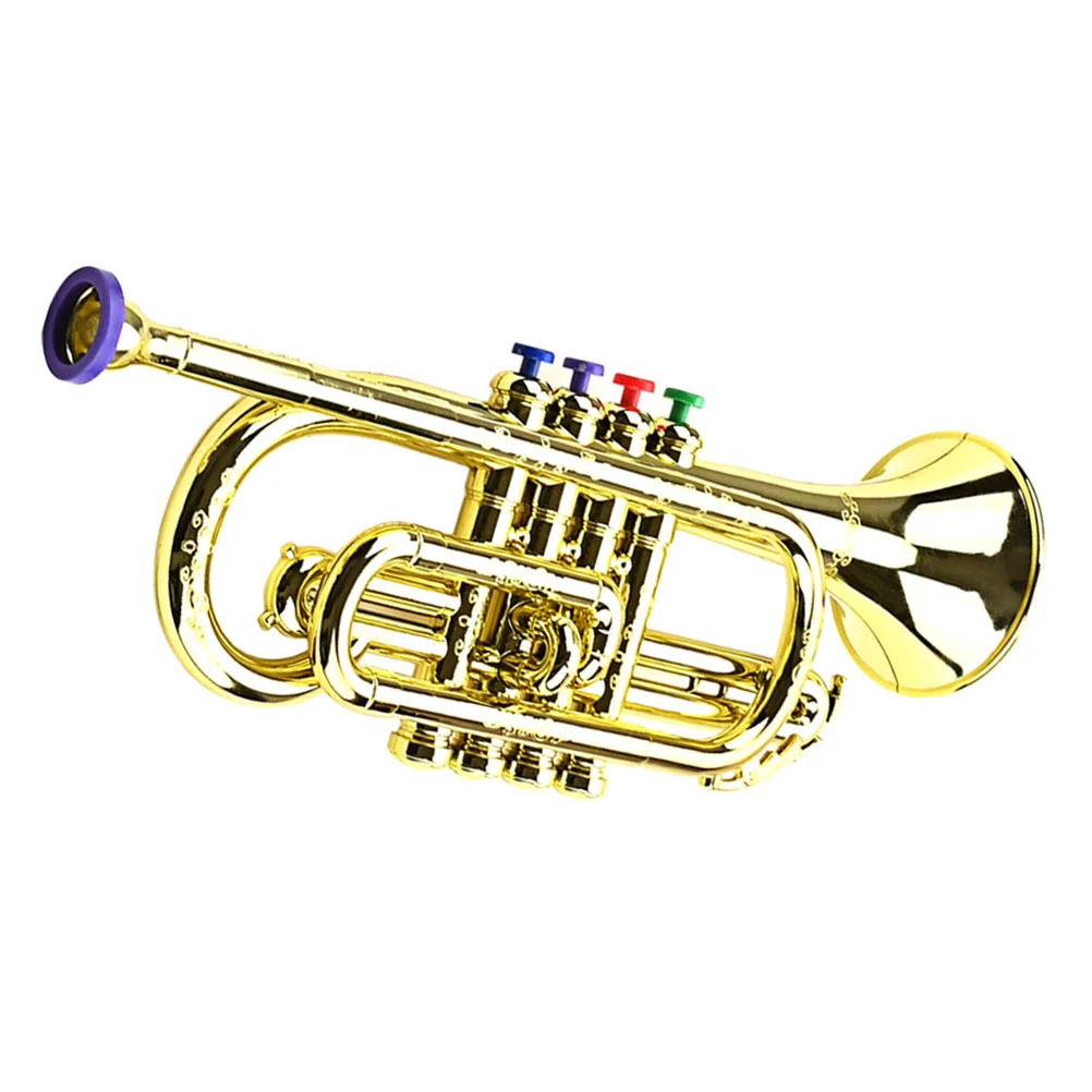 Band Instruments ของเล่นจําลองลําโพงของเล่นเด็กดนตรีของเล่นเด็กปริศนาจําลองทรัมเป็ตพลาสติกสีทอง