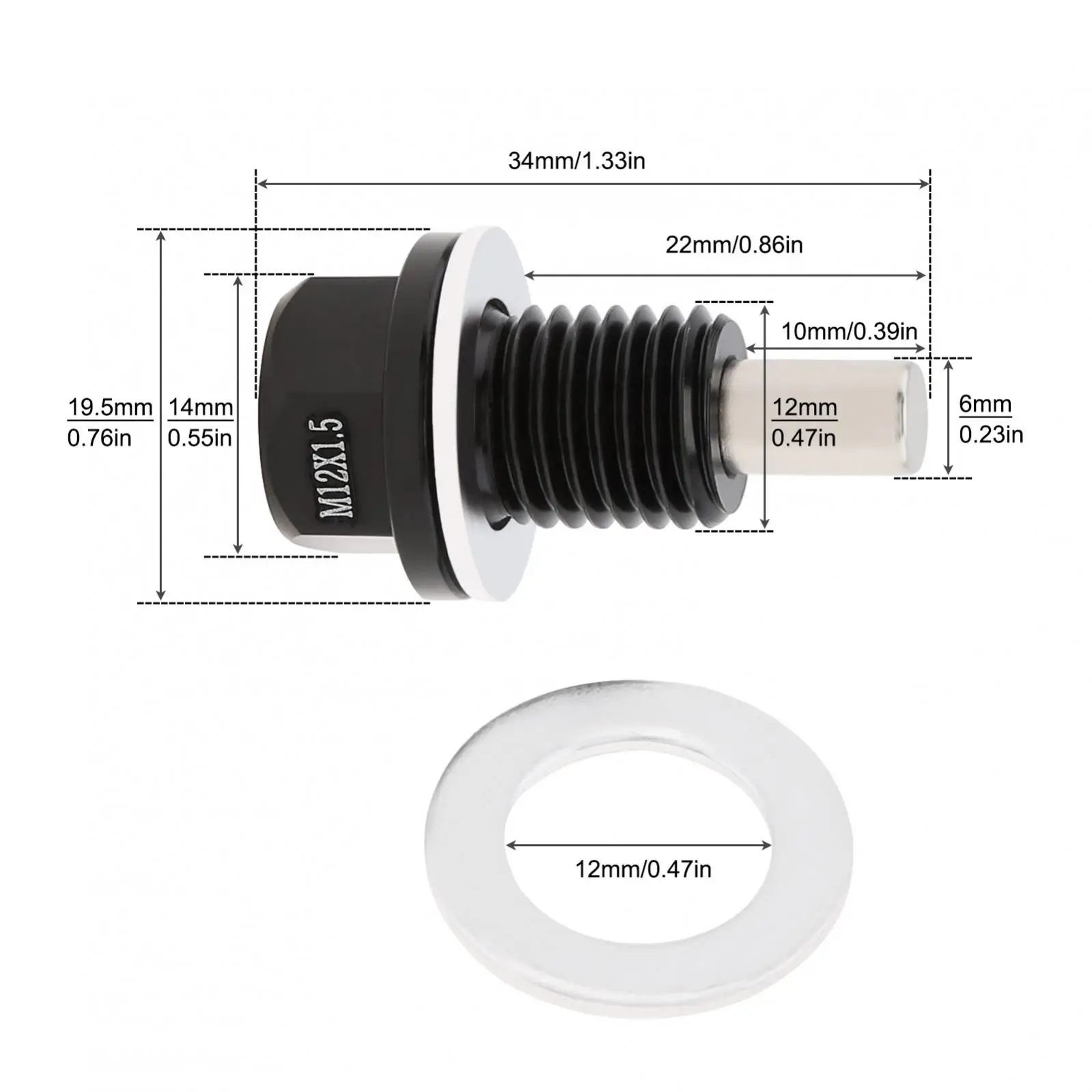 M12 x 1.5 Aluminum Magnetic Oil Drain Plug Bolt Fit for with Crush Washer Gasket Oil Drain Sump Nut Car Accessories