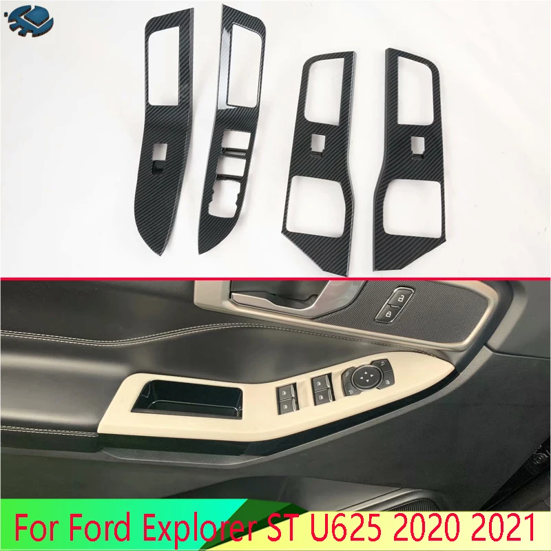 

Для Ford Explorer ST U625 2020-2024 2021 2022: накладка на дверную панель, подлокотник, панель управления стеклоподъемниками, декоративная отделка в стиле карбон