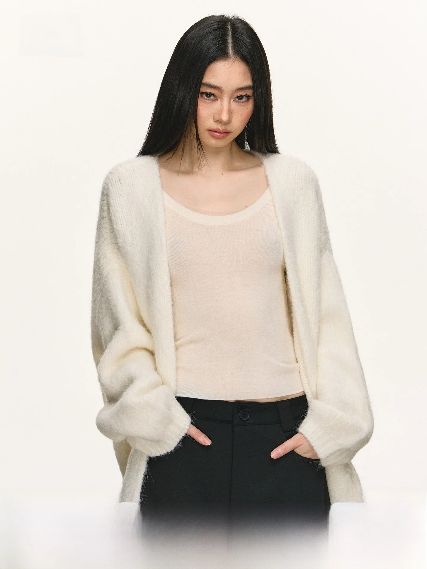 

Мягкий уютный женский вязаный кардиган свободного кроя для весны и осени, белый, повседневный, с длинными рукавами, средней длины