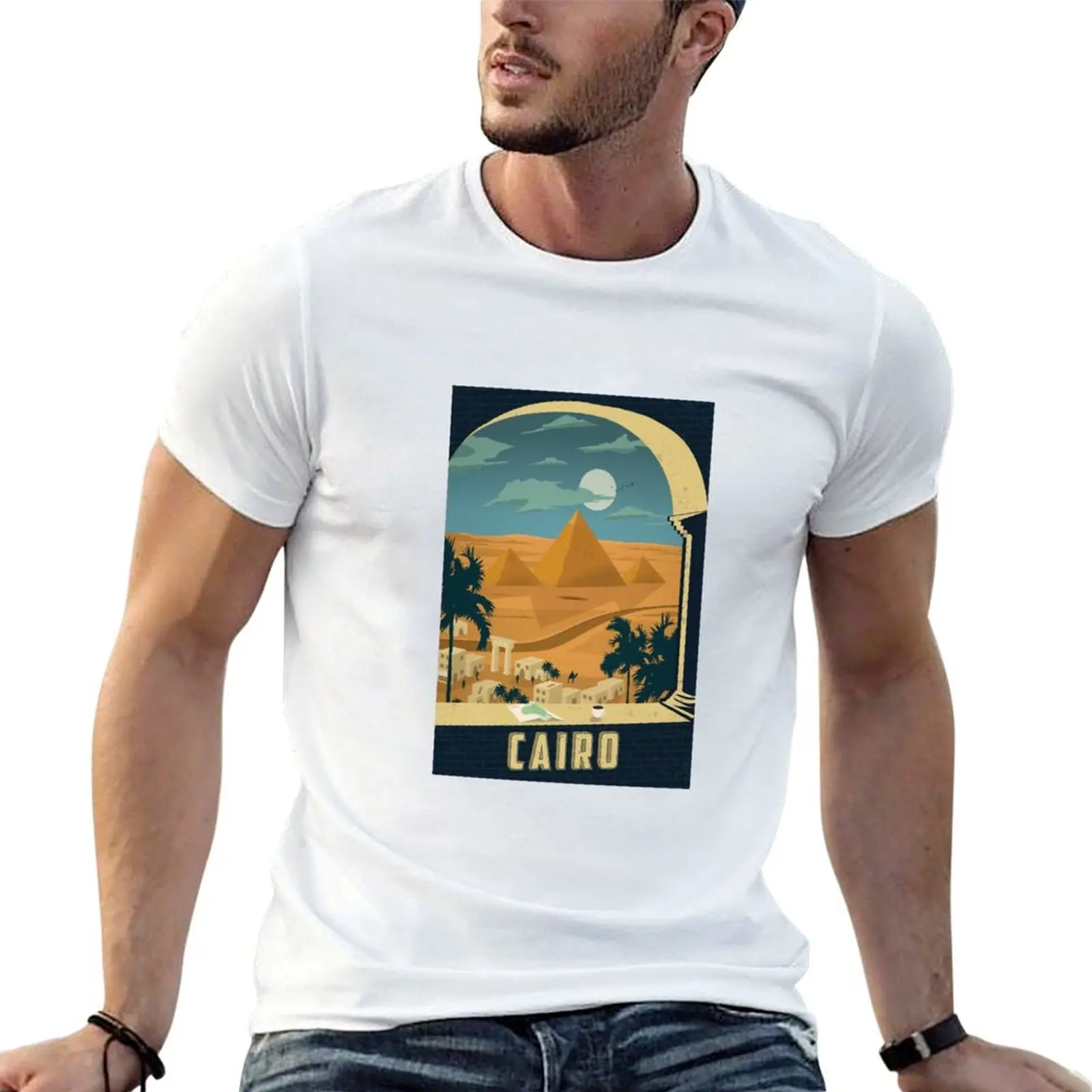 Cairo Egypt Vintage Travel Decal T-Shirt Mechanic Work Tee Shirt