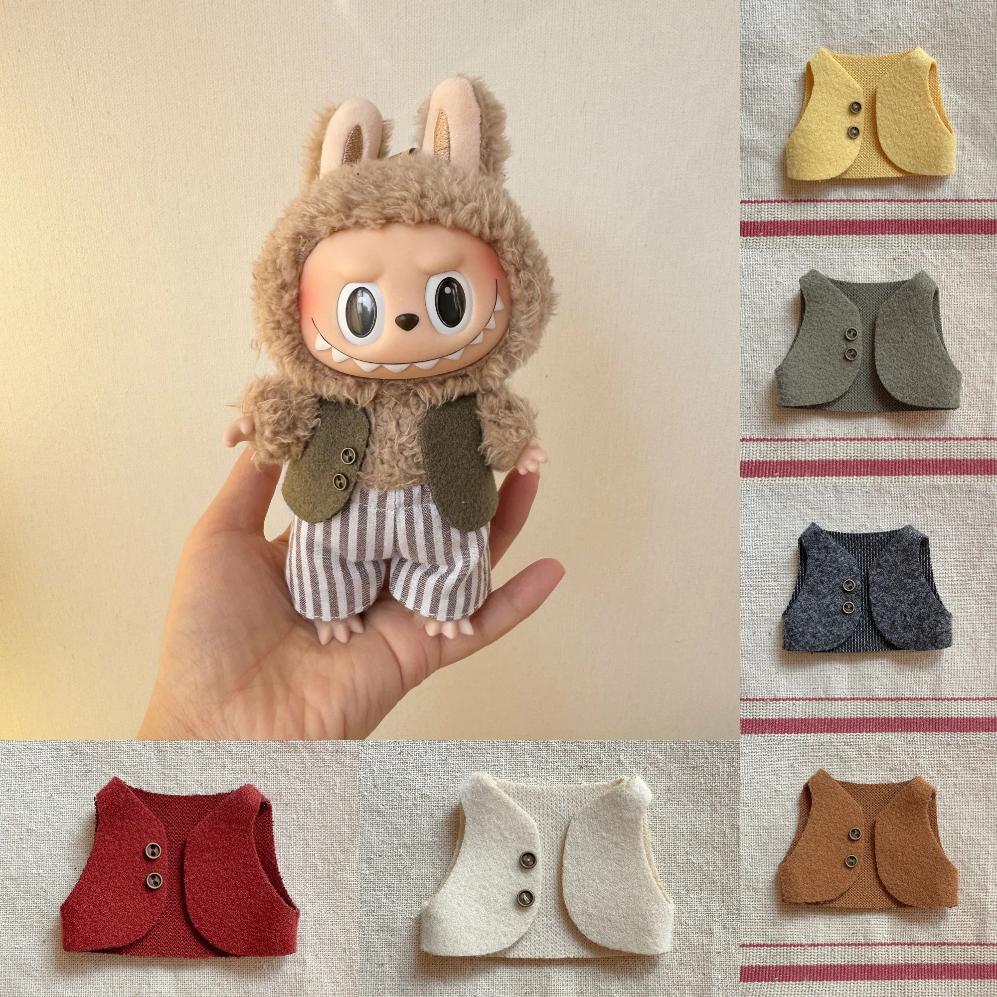

New Handmade Doll Clothes Vintage Wool Vest 17cm Labubu Outfit for Plush Dolls & Decorative Wear Sitting Party Accessories