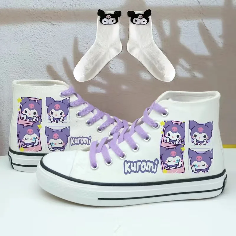 Sanrio Kuromi Lolita Shoes Korean Style Couple High Top Canvas Shoes Boys Girls Student My Melody Print Casual Sneakers 2024 New