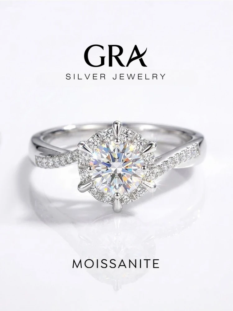Fashion 925 Sterling Silver Women 1CT Real Moissanite Diamond Brilliant Round Elegant Rings Engagement Band Trend Fine Jewelry