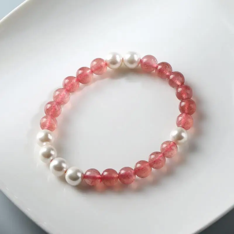 

Натуральный кристалл, клубничный кварцевый браслет, женский целебный драгоценный камень, ювелирные изделия, браслеты из натурального клубничного кварца с жемчугом, браслеты