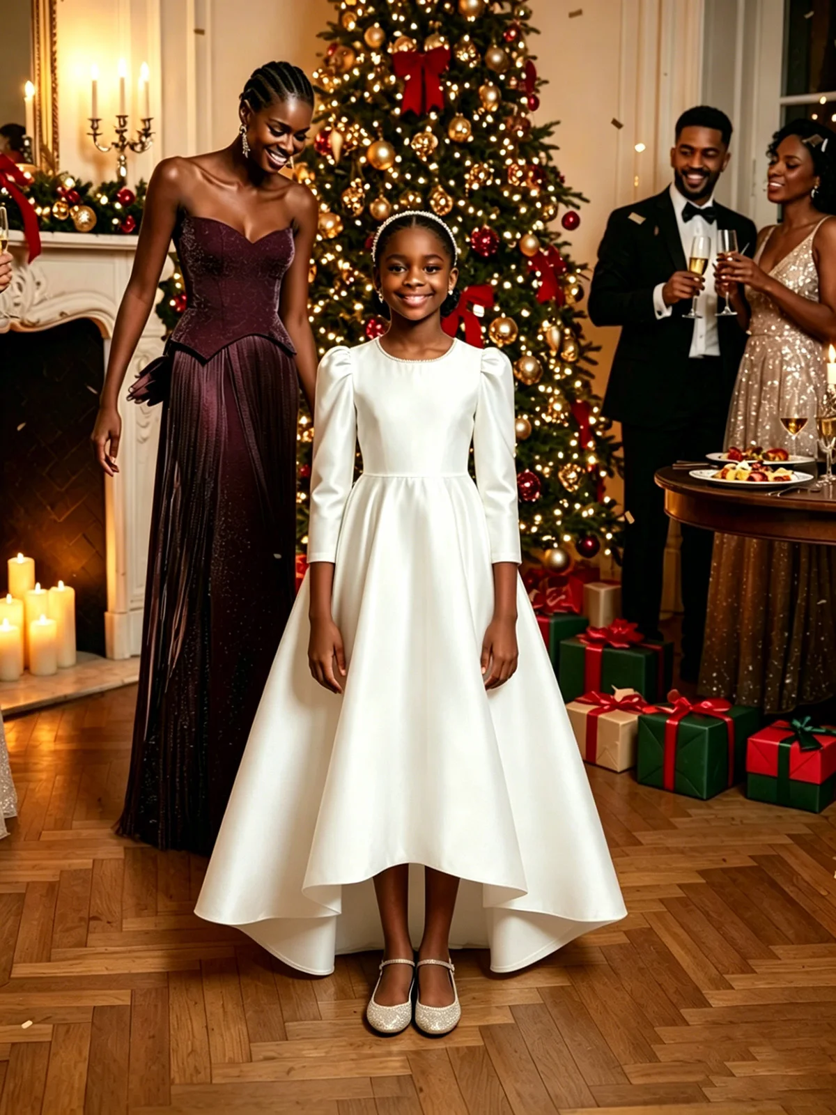 Elegant White Satin Wedding Flower Girl Dress 2026 Long Sleeve Pearl Neck V Shape Backless Dress Girls First Communion Party