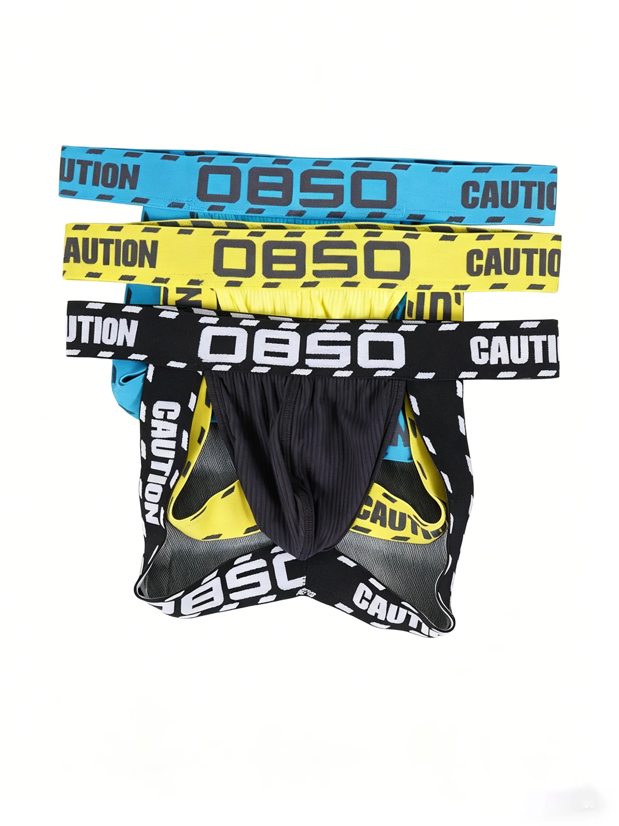 3PCS Men's 0850 CAUTION Print Ribbed Jockstrap Comfy Cotton Sexy Breathable Underwear