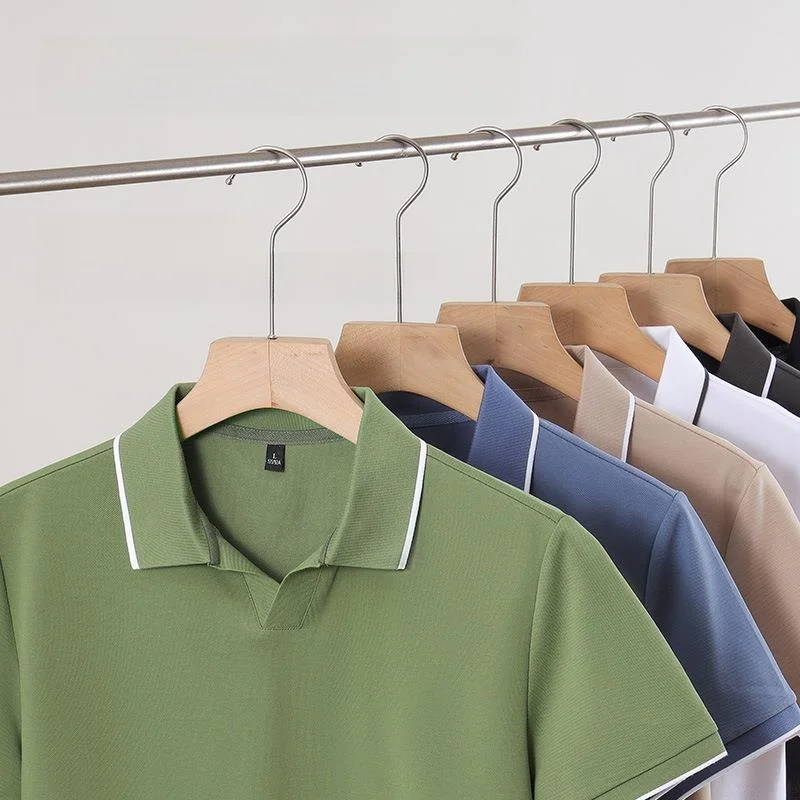 

New 2024 Men's Lustrous Pique Cotton Short Sleeve Shirt Versatile Fashionable Slim Fit High Elasticity Striped Pattern