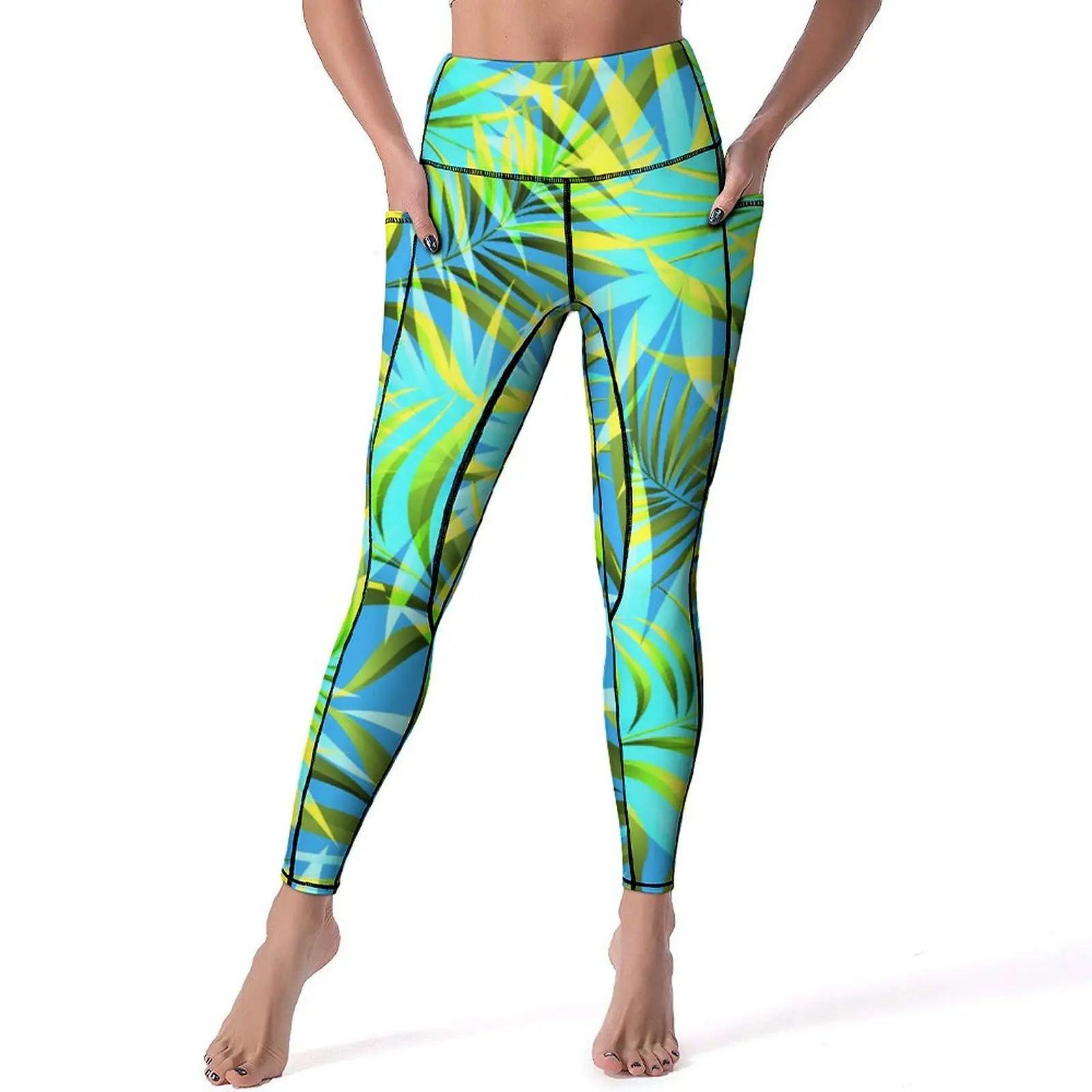 

Tropical Palm Leaf Yoga Pants Sexy Jungle Print Pattern Leggings High Waist Fitness Leggins Women Fashion Stretchy Sport Legging