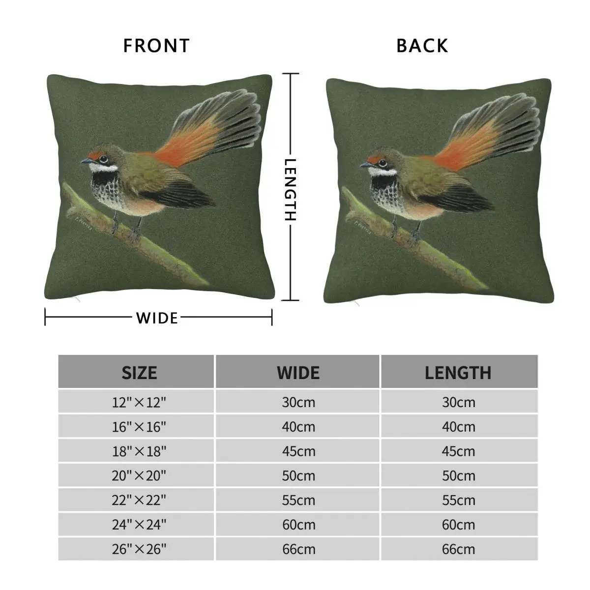 Australian Rufous Fantail Square Pillowcase Polyester Linen Velvet Printed Zip Decor Throw Pillow Case Sofa Seater Cushion Cover