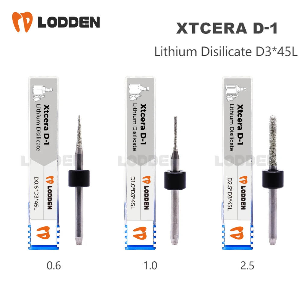 Xtcera D-1 Lithium Disilicate Milling Burs D3*45L 2.5/1.0/0.6mm for Cad Cam System Emax Milling Cutter  Dental Grinding Tool